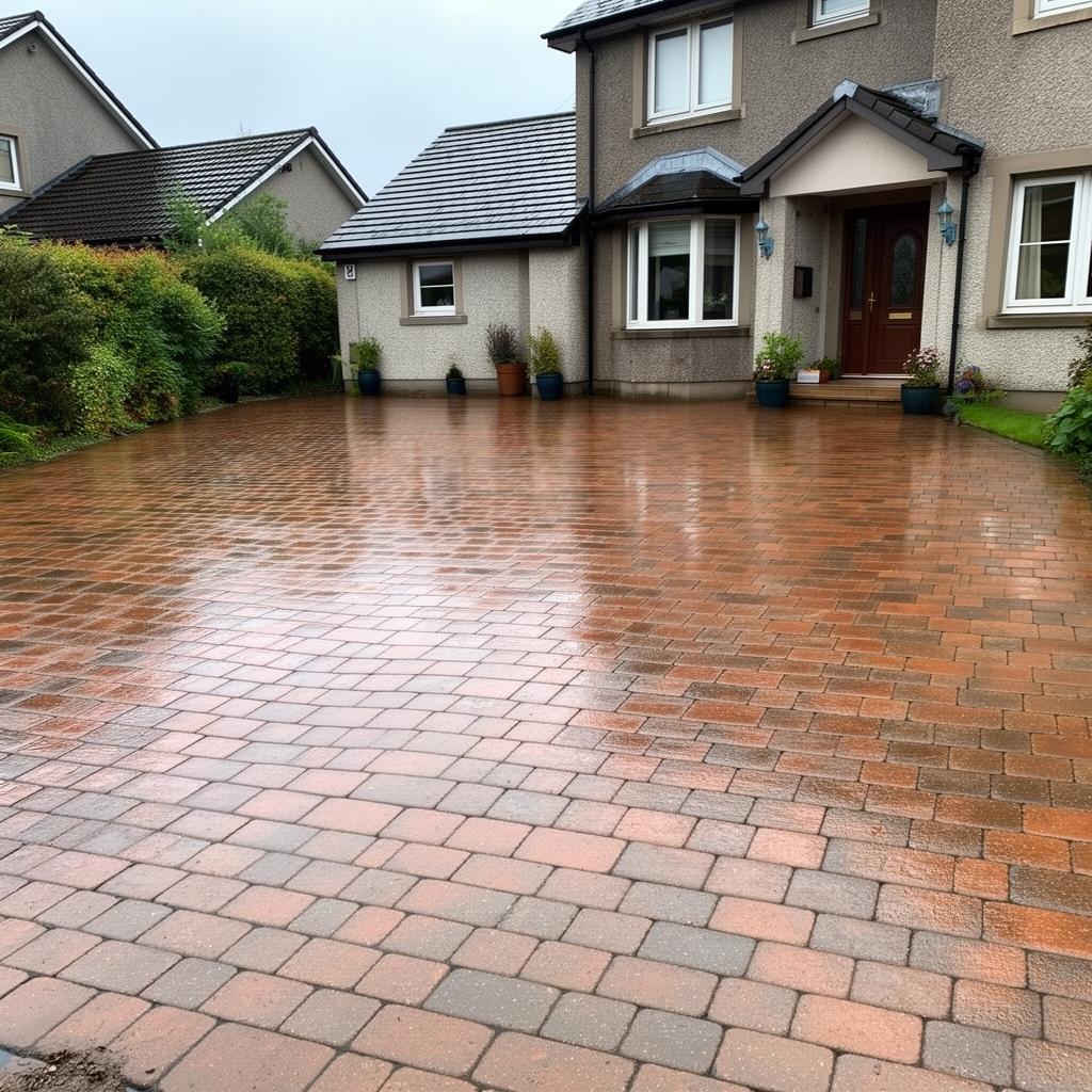 Clean block paving driveway after professional pressure washing in Ayrshire